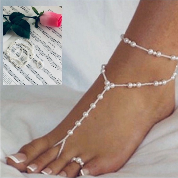 Jewelry - 🆕 2 Sets Faux Pearl Barefoot Sandal Anklet Women
